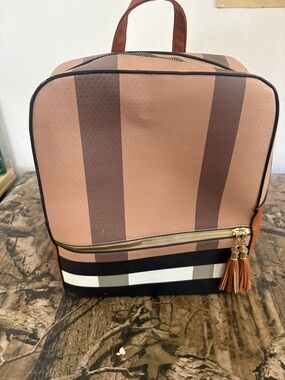 Striped Square Backpack in Tan and Brown